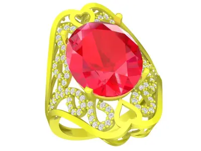 Luxury Oval Gemstone Filigree Ring 3D Model for Fine Jewelr 4484 3D print model