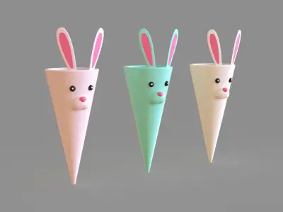 Easter Bunny Treat Cone Decoration Low-poly 3D model