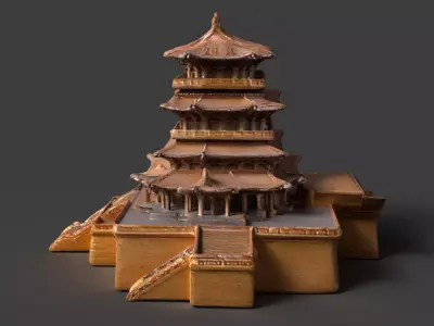 Chinese ancient building figure  Low-poly 3D model