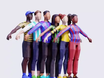 Cheering Crowd Pack - Animated and Rigged Low-poly 3D model