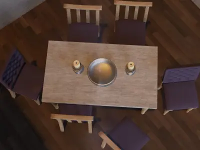 Table Set dining and chairs Low-poly 3D model