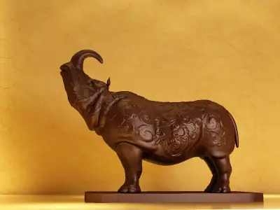 Carved Rhinoceros ornaments wood carving crafts 3D model