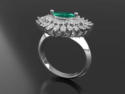 Marquise Emerald Diamond Ring 3D print model