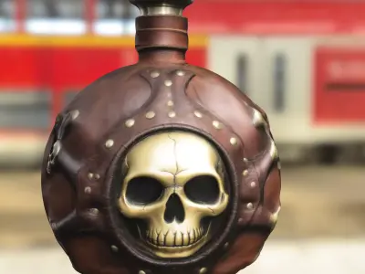 Pirate Skull Leather Flask Low-poly 3D model