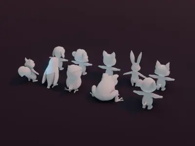 Cartoon Animals Rigged Base Mesh 10 Models Pack Vol 1 Low-poly 3D model