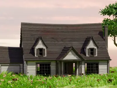 American Style Cottage Exterior 10 Low-poly 3D model