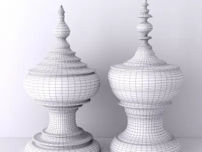 Vintage Carved Burmese Vessels 3D model