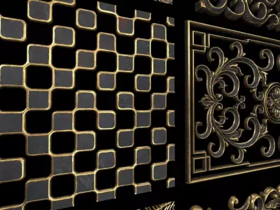 4K GOLDEN PANELS   Low-poly 3D model