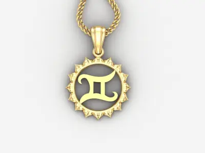 Sun Gemini Light Gold Pendant Version 7 3D print model