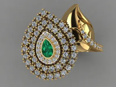 Ruby Pear With Daimonds Ring  3D printable Model 3D print model 3D print model