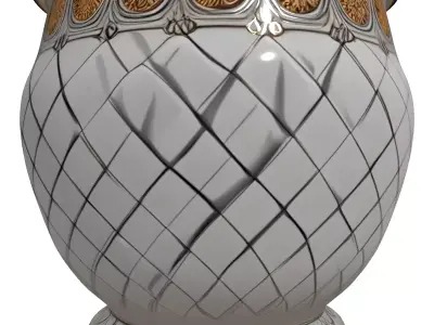 Ornate Ceramic Planter with Gold Details Low-poly 3D model