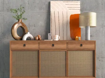 Nordic Style Console And Decorative Set 3D model
