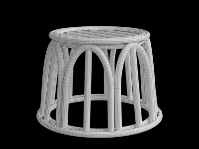 Short Round Rattan Plant Stand 3D model