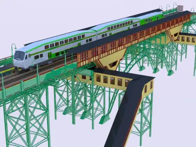 Station with BiLevel train 3D model