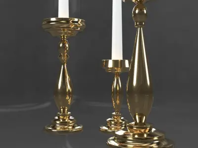 Golden CandleStick Low-poly 3D model