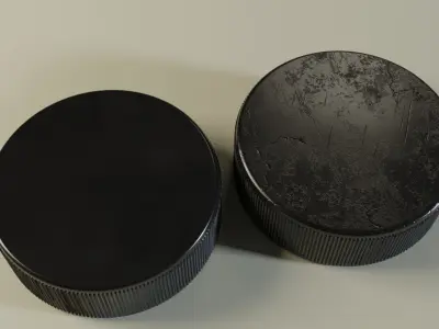 Collection of hockey sticks and pucks with procedural materials  Low-poly 3D model