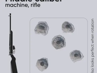 15 Bullet Hole Decals Pack on Concrete Wall 7 Texture