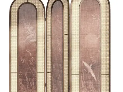 Screen with rattan and fabric 3D model
