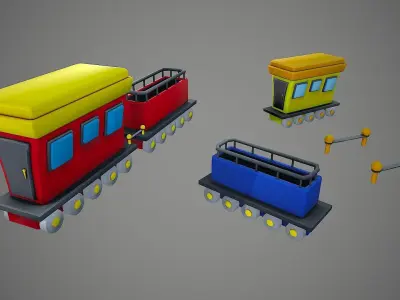 TRAIN WAGONS CARS CARTOON STYLIZED Low-poly 3D model