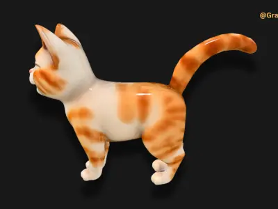 3D Cute Cat Orange Happy Cat with its Tail held upright 3D model