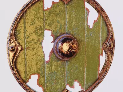 Round destroyed shield  PBR Game ready Low-poly 3D model