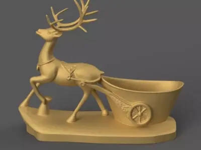 Reindeer Sleigh planter candy container urn candle holder 3D print model