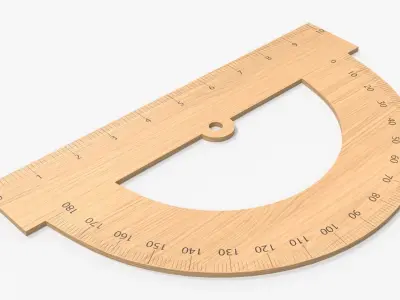 Half-circle wooden protractor 01 3D model