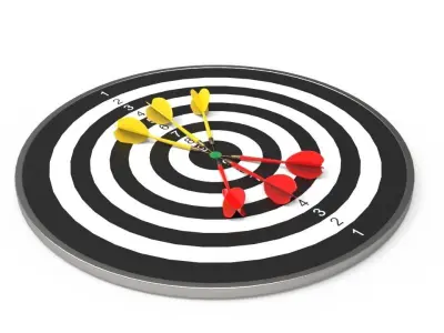 DartBoard - Realistic dart board with darts in center 3D model