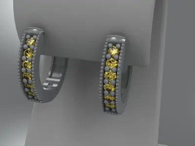 Hinged Ladies Earrings Bead and Bright Cut Diamond Gold Jewelry 3D print model