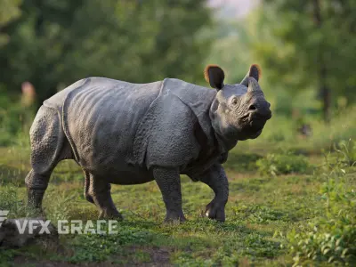 Indian Rhinoceros Animated  VFX Grace 3D model