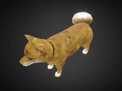 Dog Yellow Animal Low Polygon Art Low-poly 3D model