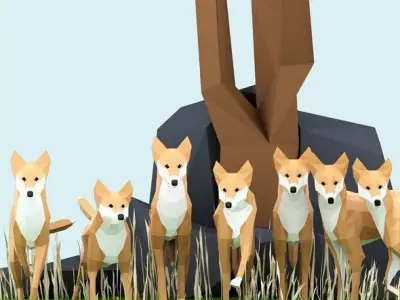 Dingoes orange dog Low-poly 3D model