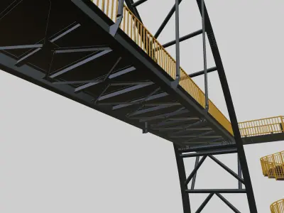 Steel Pedestrian Bridge-Arch Column Type-Spiral Stair-30 3D model