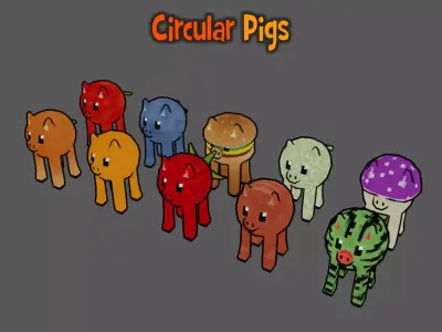 Circular Pigs Low-poly 3D model