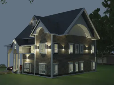 New Classic house exterior 3d model  architecture building Low-poly 3D model