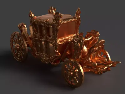 Chinese golden carriage   Low-poly 3D model
