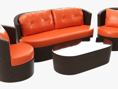 Rattan furniture set 02 3D model