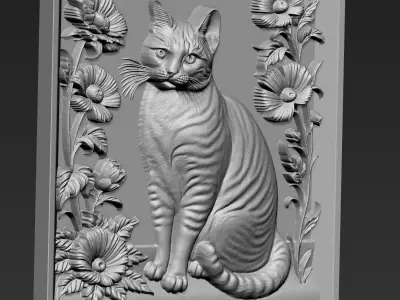 Cat and Flowers A34 3D print model