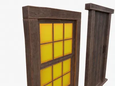 Stylized Door and Window  Free low-poly 3D model