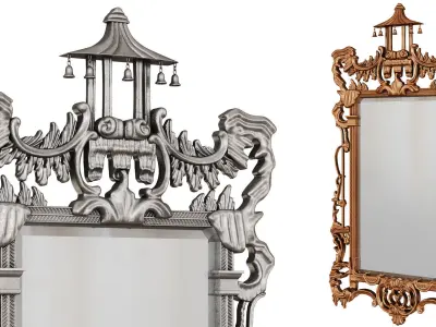 Chinese Chippendale style carved giltwood mirror 3D model