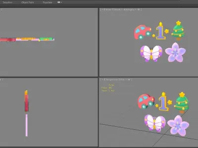 Cartoon icon - car-number1-Christmas tree-butterfly-flower Low-poly 3D model