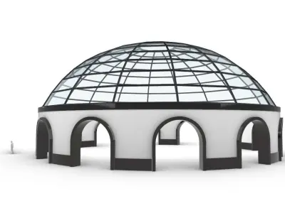 Dome Pavilion with Square Wireframe Structure and Panels 3D model