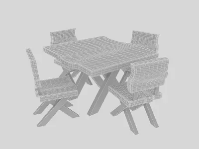 natural wood table  chair 02 Low-poly 3D model
