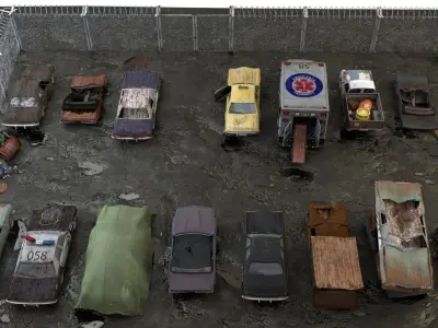 Old Rusty cars in an abandoned parking lot pack Low-poly 3D model