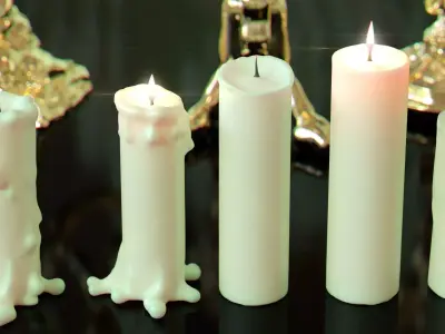 Ornate Candles CandleHolders and Wax Sculptures - 133 models set Low-poly 3D model