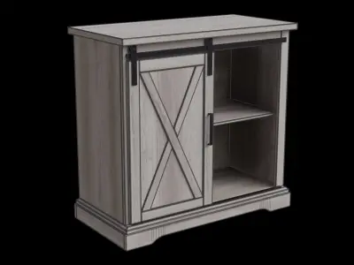Graywashed Rustic Farmhouse Accent Cabinet Low-poly 3D model