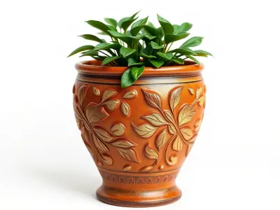 Decorative Terra Cotta Flower Pot with Plant Model Pack Low-poly 3D model