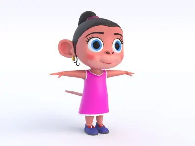 Cartoon Monkey Girl Low-poly 3D model