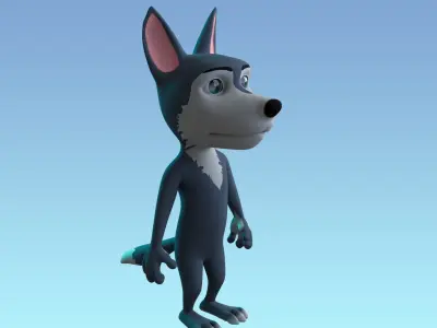 Stylized Young Wolf NoRig Low-poly 3D model
