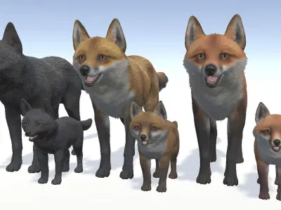 FOX FAMILY Low-poly 3D model